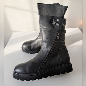 Viadellerose Creeper Work Punk Motorcycle Leather Zipper Mid Calf Boots 39/8.5